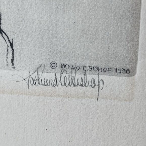 Robert E Bishop Through The Willows Etching 1936 Framed Vintage Wildlife Print - Picture 8 of 14